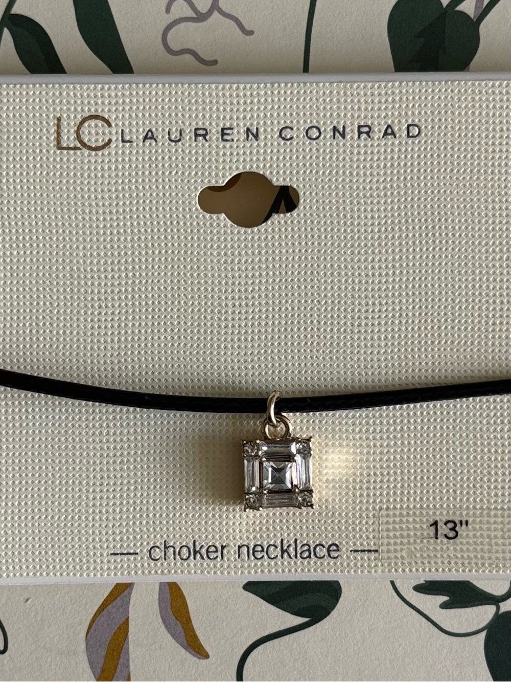 LC Lauren Conrad 13” Black Cord Choker with Silver Faux Gemstone Pendant